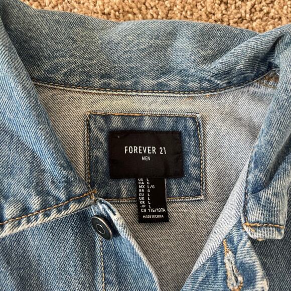 Forever 21 Men Denim Jacket Light Blue Wash Size Large - Picture 3 of 6